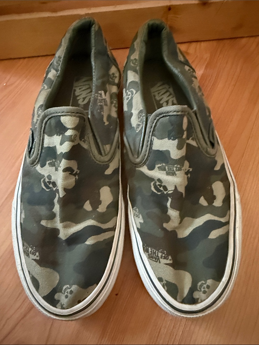 Vans Skull Camo Slip-On Sneakers in Olive and Khaki